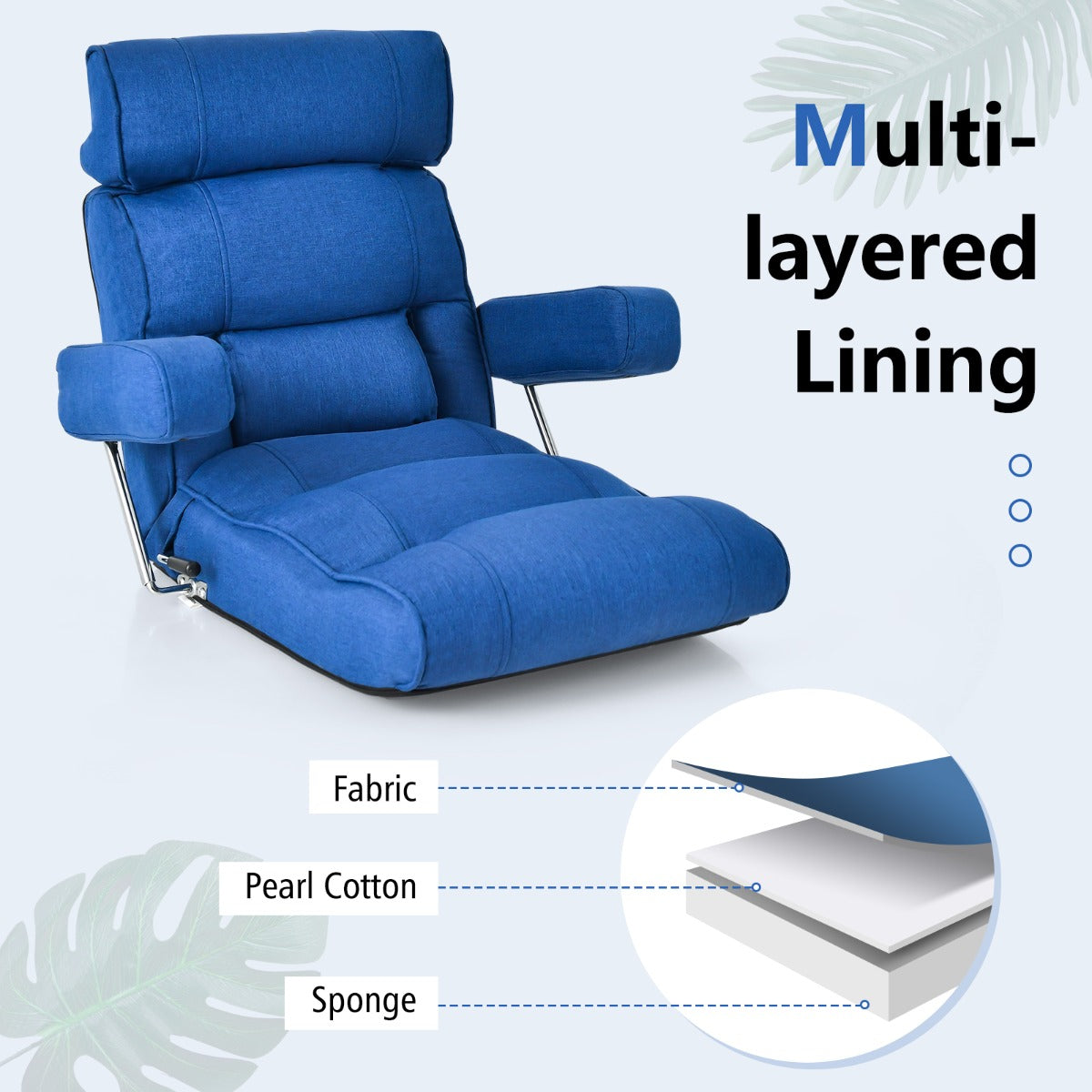 LIVSK Opvouwbare Vloerstoel - Verstelbare Rugleuning en Armleuningen - Comfortabel en Geen Montage Nodig - 80 x 72 x 75 cm -