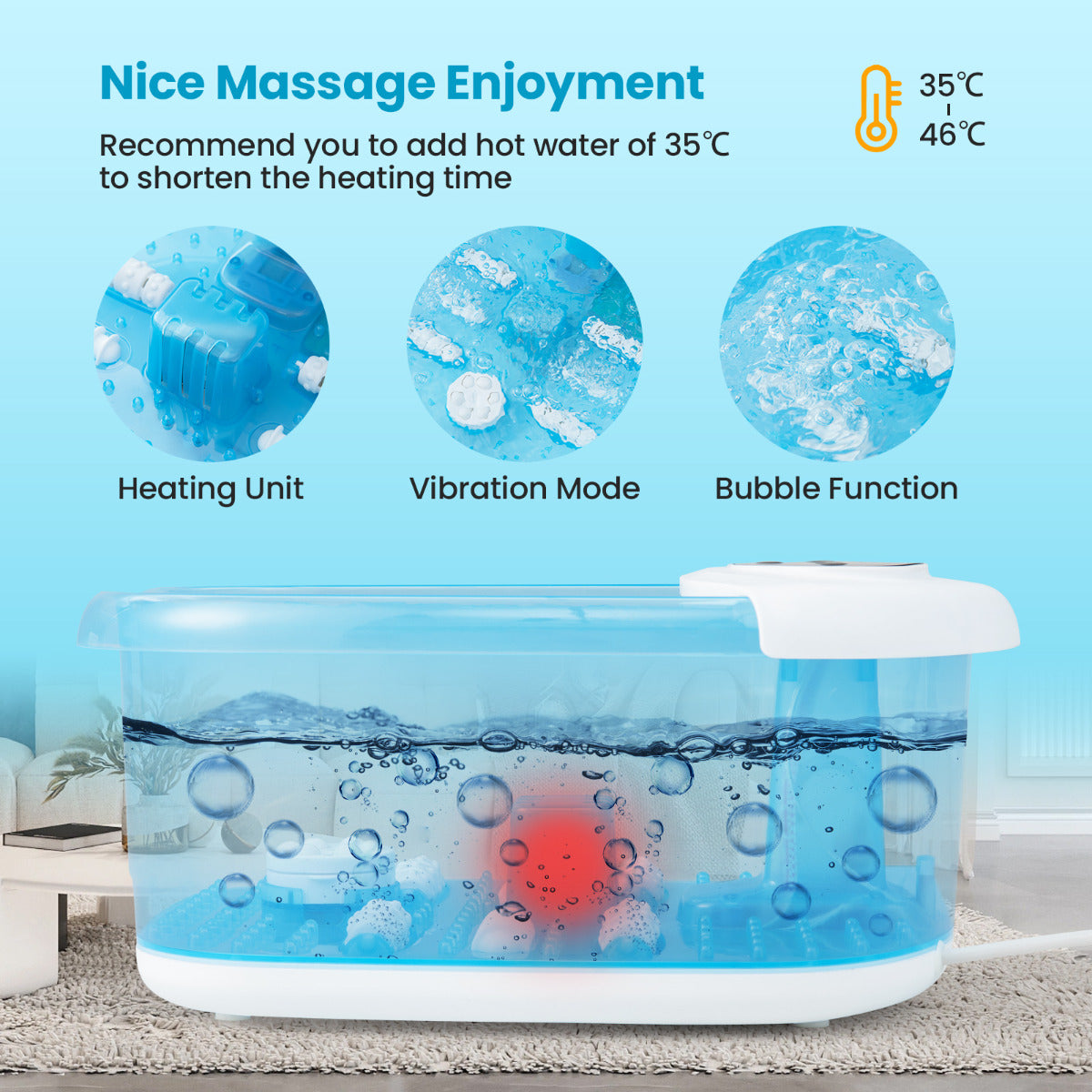 LIVSK Elektrisch Voetenbad en Massageapparaat - Instelbare Temperatuur 35-46 °C - Automatische Uitschakeling - Blauw