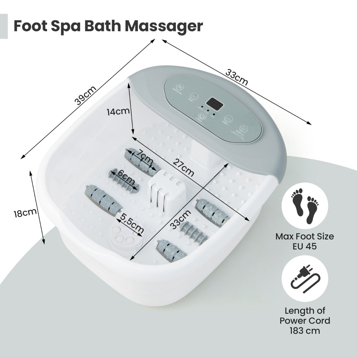 Livsk costway voetbad elektrisch massageapparaat met watermassage voetmassageapparaat voetbad met pedicure puimsteen en rollen en massageknopen grijs 1 1