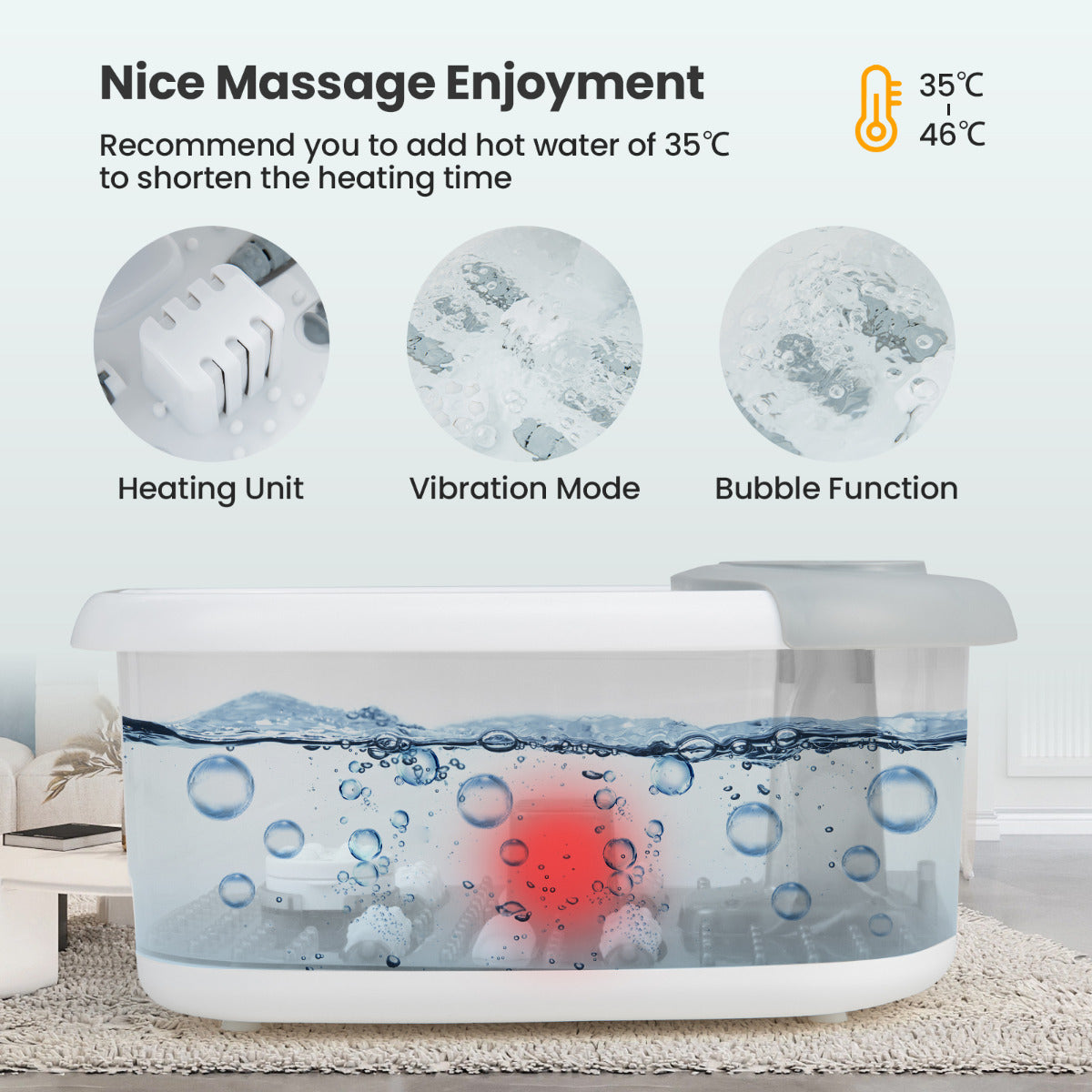 Livsk costway voetbad elektrisch massageapparaat met watermassage voetmassageapparaat voetbad met pedicure puimsteen en rollen en massageknopen grijs 2