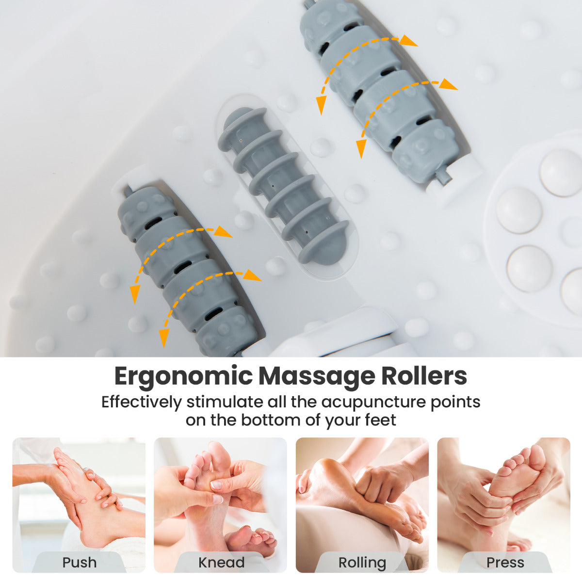 Livsk costway voetbad elektrisch massageapparaat met watermassage voetmassageapparaat voetbad met pedicure puimsteen en rollen en massageknopen grijs 3