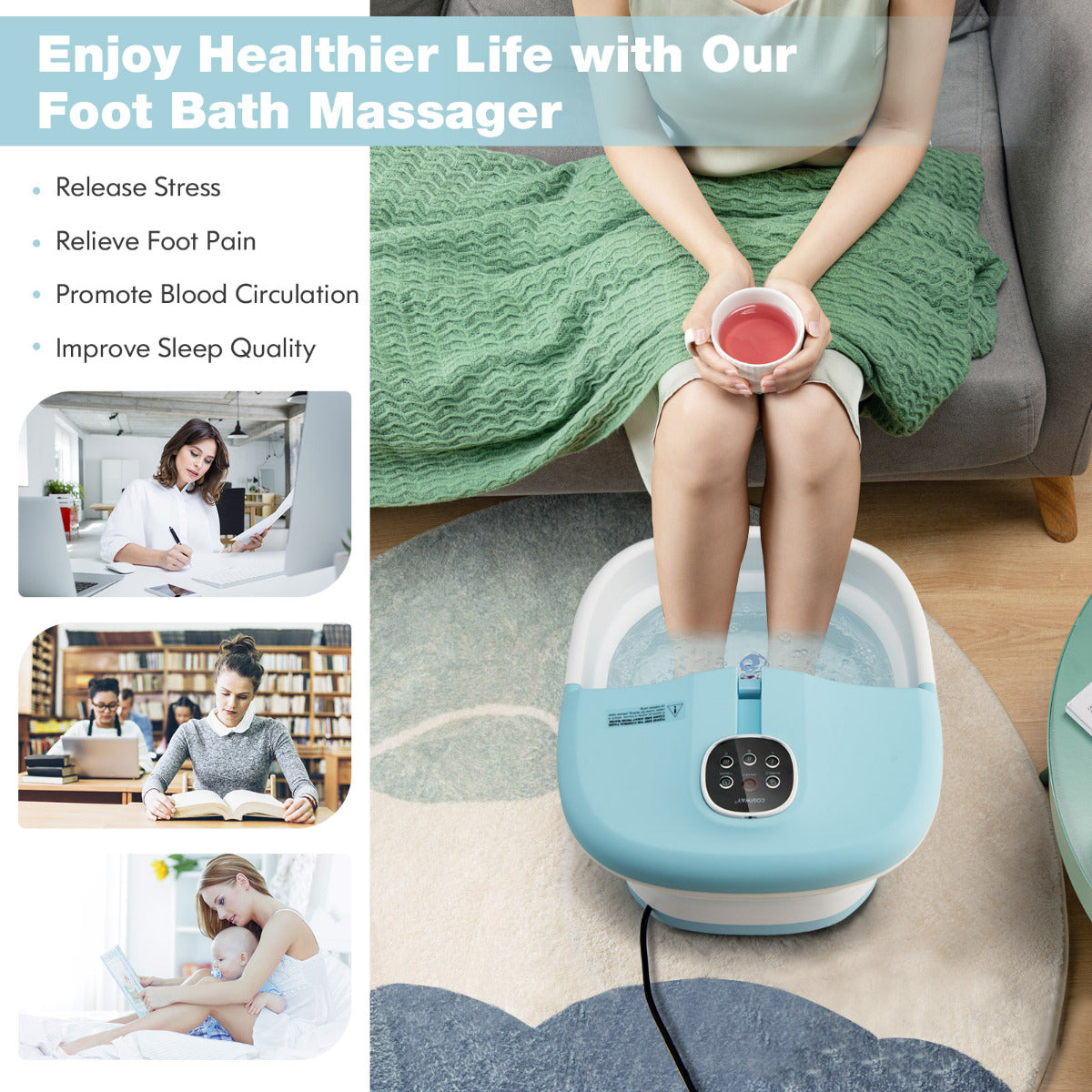 LIVSK Multifunctioneel Inklapbaar Voetbad Massageapparaat - Shiatsu, Roller & Bubbelmassages - Timer & Temperatuurregeling - 33,5