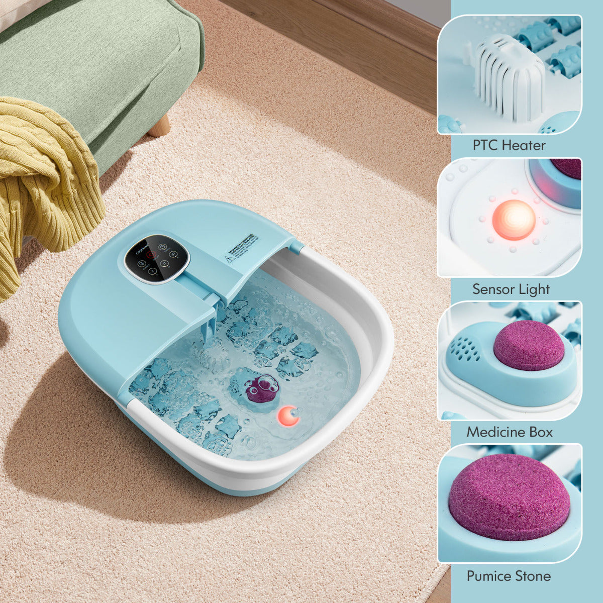 LIVSK Multifunctioneel Inklapbaar Voetbad Massageapparaat - Shiatsu, Roller & Bubbelmassages - Timer & Temperatuurregeling - 33,5