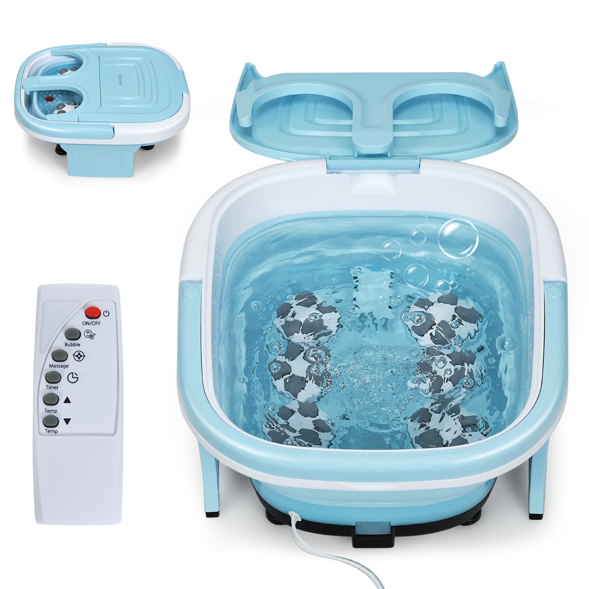LIVSK Opvouwbaar Voetbadmassager met Afstandsbediening - Bubbelmassage - Infrarood - Temperatuurregeling 36-48℃ - Blauw