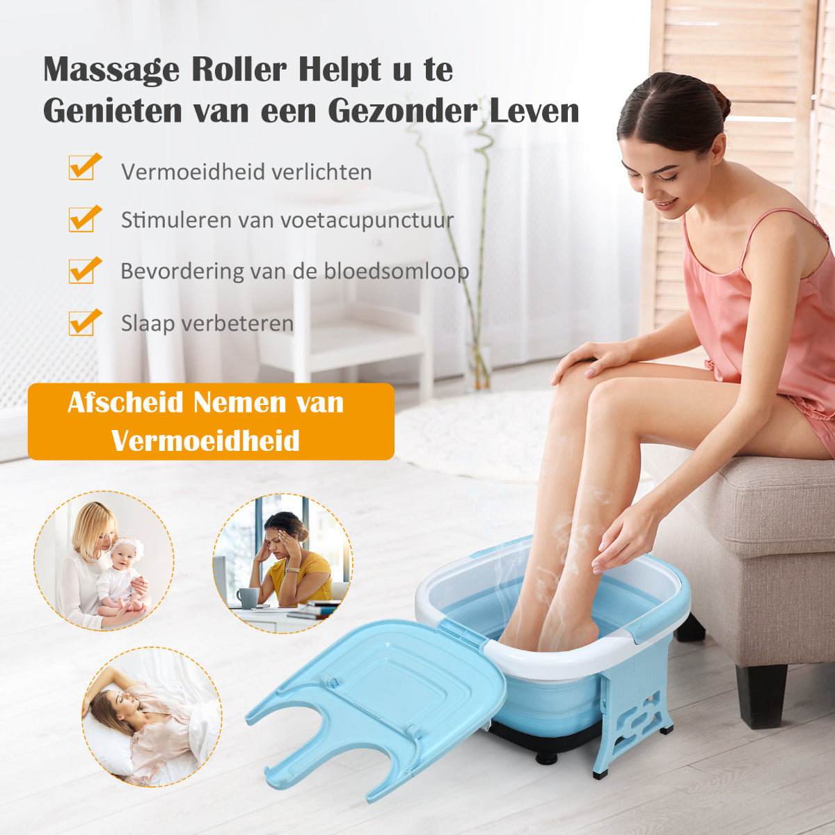 LIVSK Opvouwbaar Voetbadmassager met Afstandsbediening - Bubbelmassage - Infrarood - Temperatuurregeling 36-48℃ - Blauw