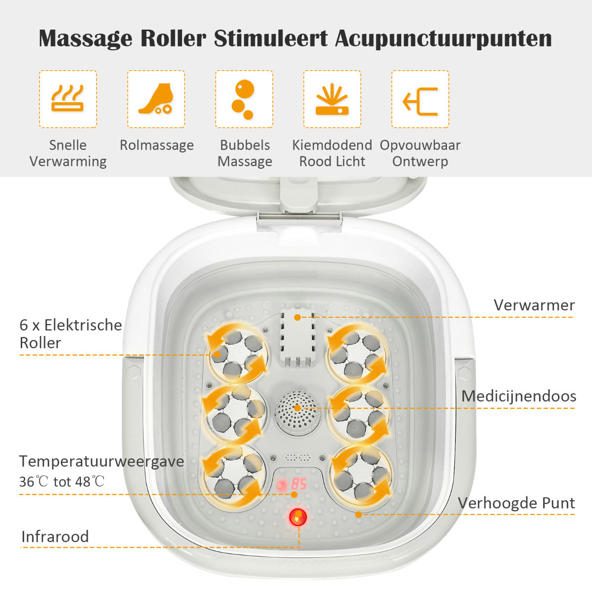 LIVSK Opvouwbaar Voetbadmassager - Regelbare Verwarming 36℃-48℃ - Bubbelmassage - Draadloze Afstandsbediening - Grijs