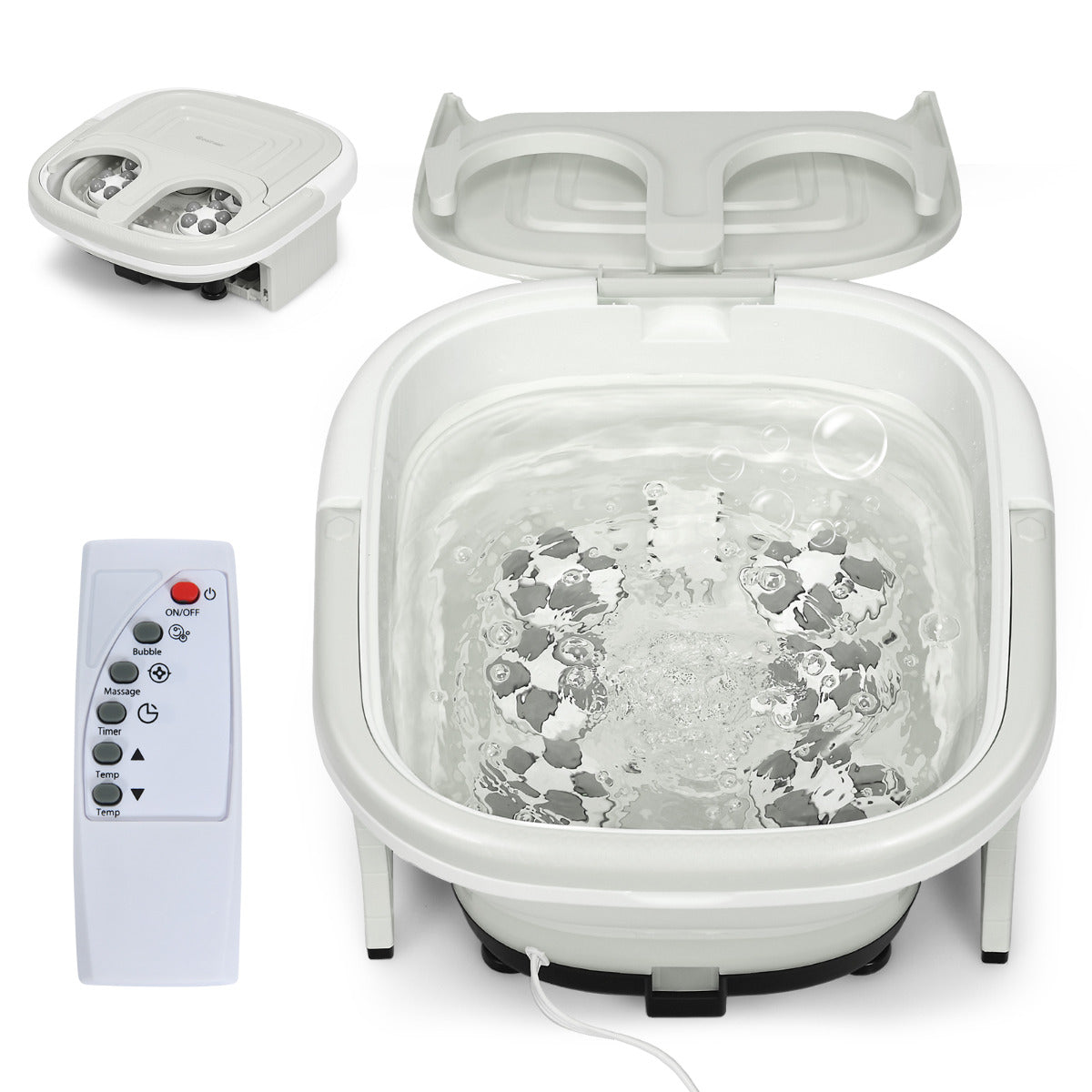 LIVSK Opvouwbaar Voetbadmassager - Regelbare Verwarming 36℃-48℃ - Bubbelmassage - Draadloze Afstandsbediening - Grijs