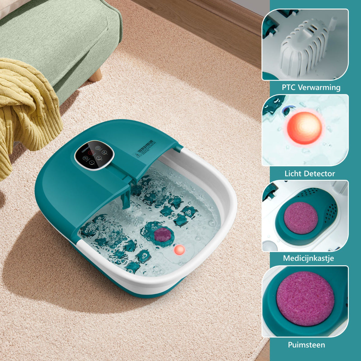 LIVSK Opvouwbaar Voetmassageapparaat - Verwarming - Shiatsu, Roller & Bubbelmassages - Afstandsbediening - 33,5 x 41 x 20,5 cm -