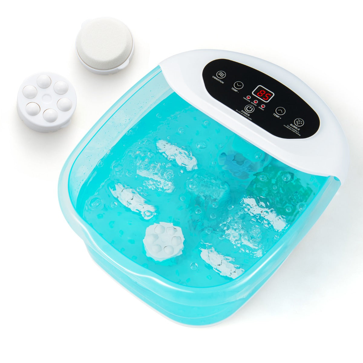 Livsk costway voetbadmassageapparaat elektrisch met verwarming blaren vibratie en temperatuurregeling 1h timer rollen en massageknopen