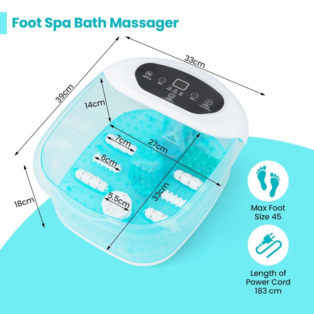 Livsk costway voetbadmassageapparaat elektrisch met verwarming blaren vibratie en temperatuurregeling 1h timer rollen en massageknopen 2