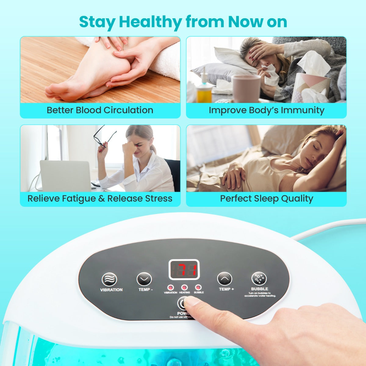 Livsk costway voetbadmassageapparaat elektrisch met verwarming blaren vibratie en temperatuurregeling 1h timer rollen en massageknopen 6