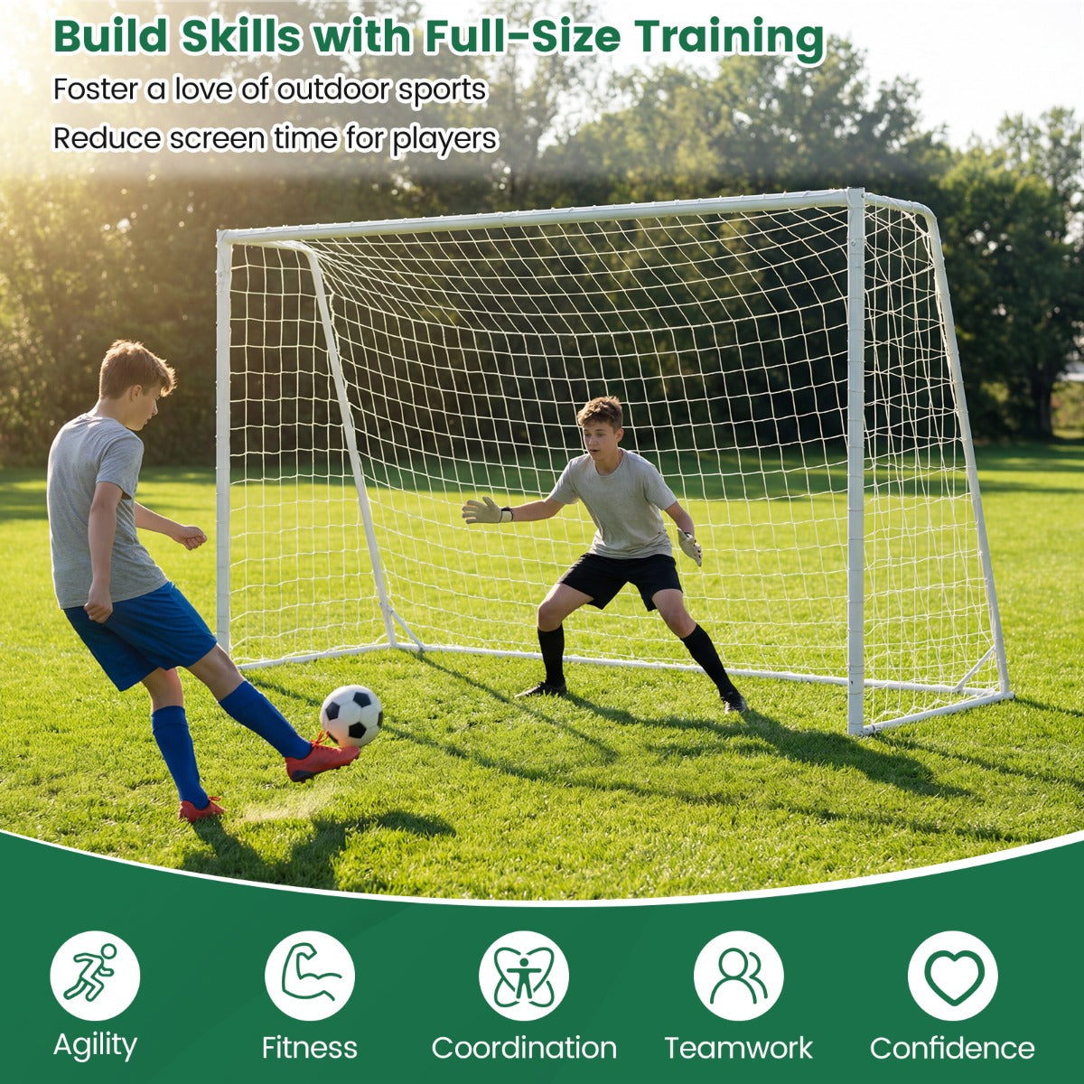 Livsk costway voetbaldoel buiten net 300 x 204 cm met stevig metalen frame pe net 8 grondpennen en 16 bevestigingsbanden 4