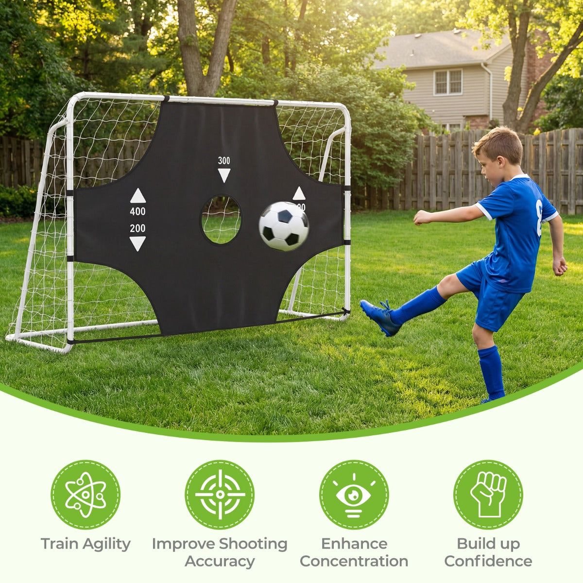 Livsk costway voetbaldoel met afneembare doelwand handbaldoel met 5 schietgaten en verankeringssysteem