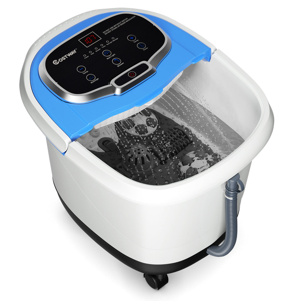 LIVSK Voetbad Massager met 6 Gemotoriseerde Rollen - Douchefunctie - Rood Licht - Temperatuurregeling - 15 L - Blauw