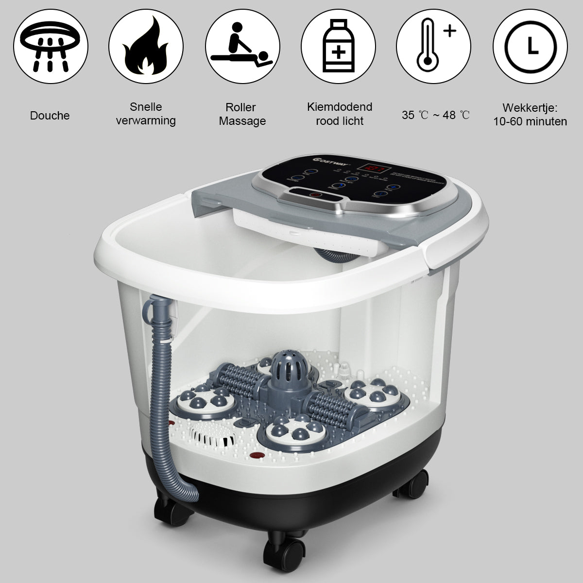 Livsk costway voeten bad gemotoriseerde massager draagbare multifunctionele elektrische voeten bad met gemotoriseerde rol grijs 4