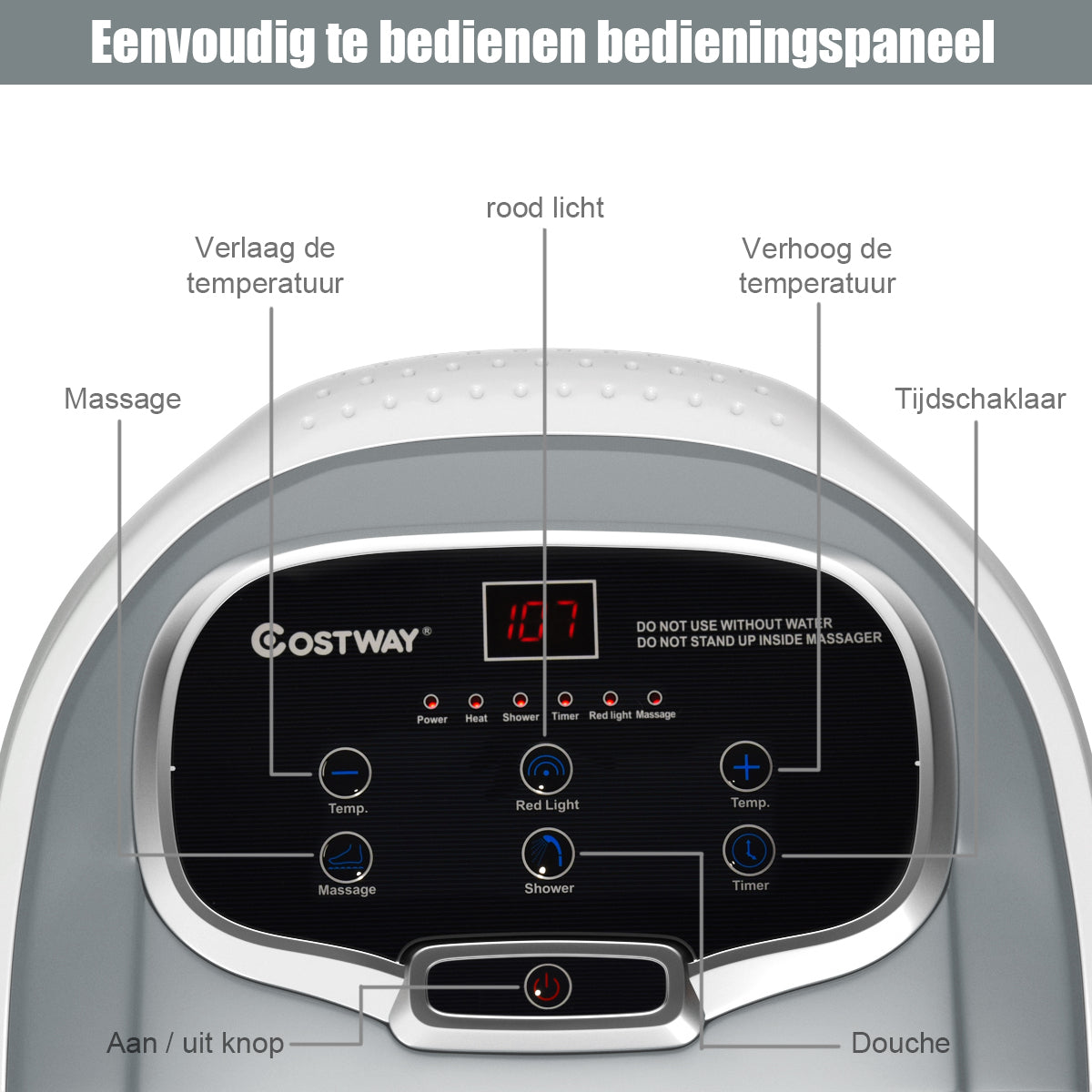 Livsk costway voeten bad gemotoriseerde massager draagbare multifunctionele elektrische voeten bad met gemotoriseerde rol grijs 5