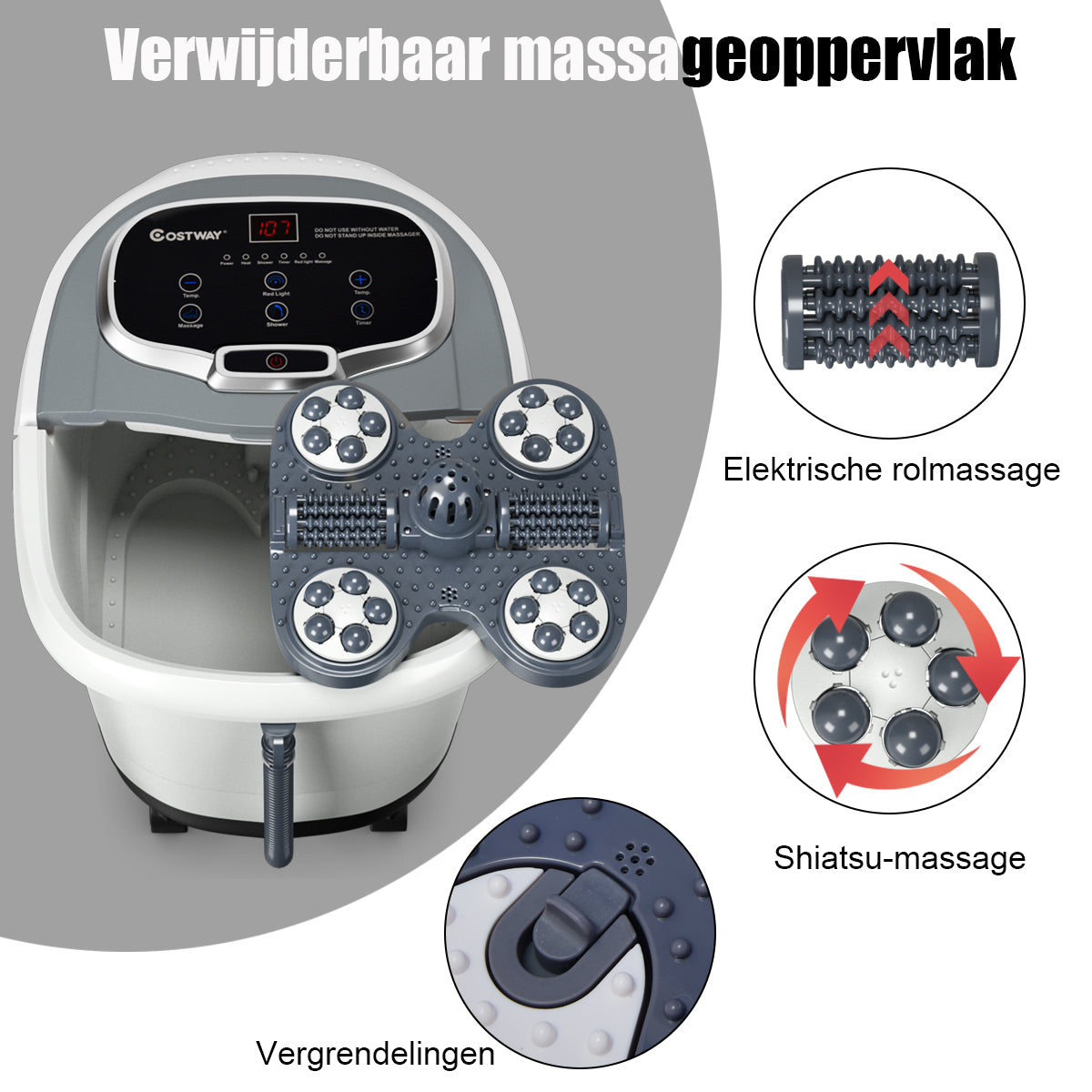 Livsk costway voeten bad gemotoriseerde massager draagbare multifunctionele elektrische voeten bad met gemotoriseerde rol grijs 6