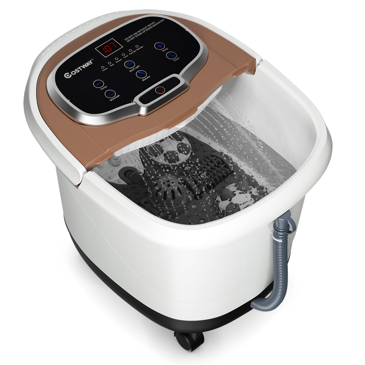 LIVSK Voetbad Massager - 6 Gemotoriseerde Massage Rollen - Douche Functie - Temperatuurregeling - Afneembaar Oppervlak - Koffie