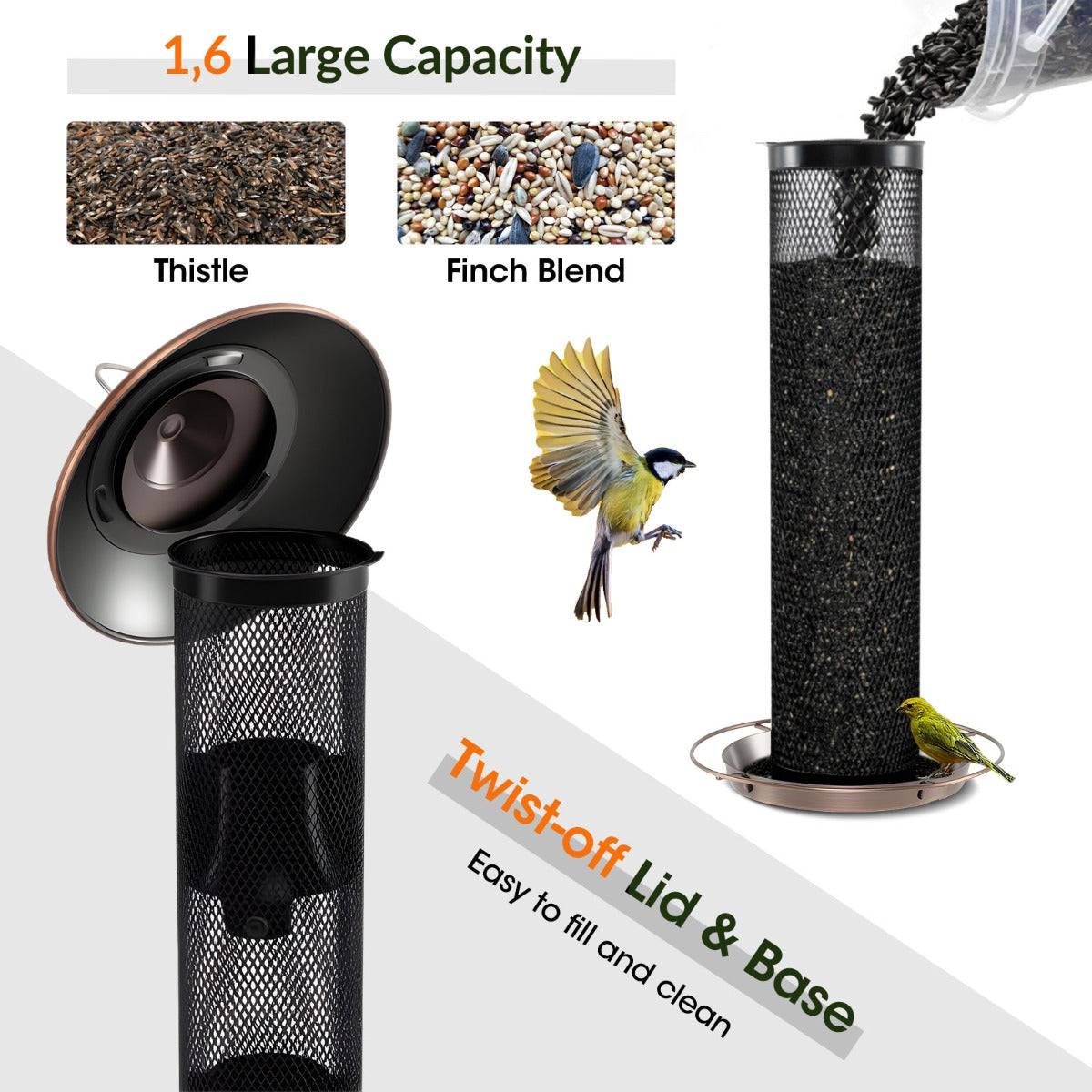 Livsk costway vogelvoederbak drielaagse vogelvoederbak met beschermkap en voederbakjes 37 cm metalen voederbak 4