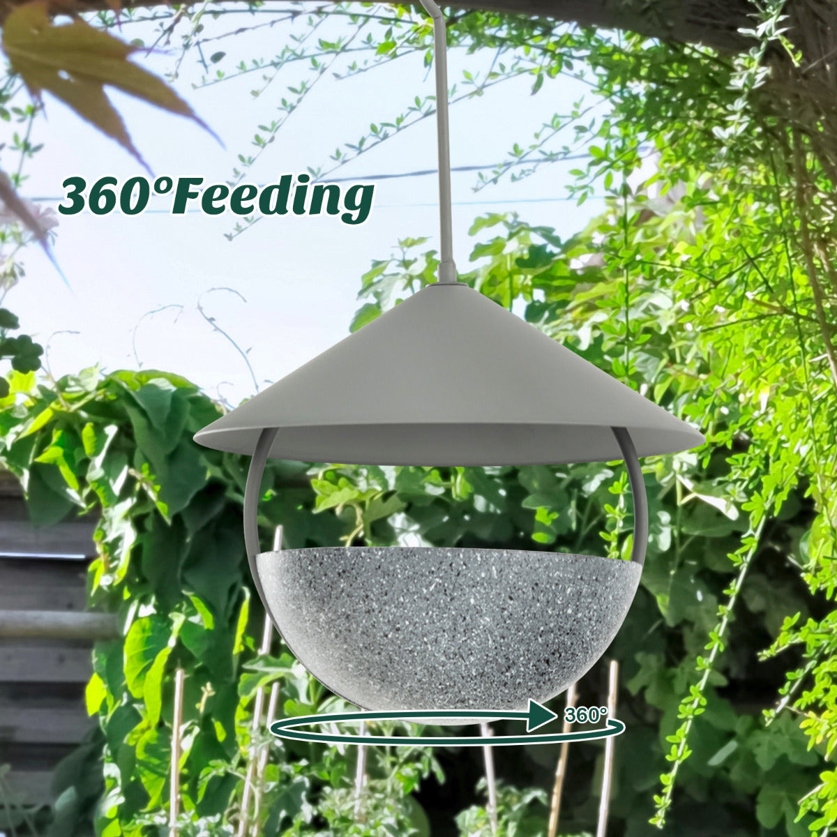 LIVSK Hangende Vogelvoederdispenser - Duurzaam Metaal en Hars - 370 ml Capaciteit - Weerbestendig - Eenvoudig te Vullen - Groen