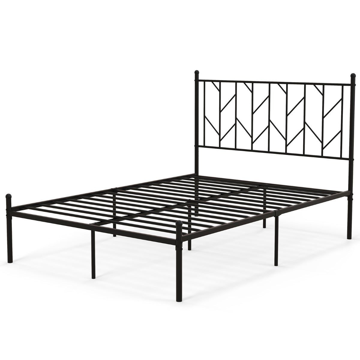 LIVSK Platformbedframe - Stevige Metalen Constructie - Geluidsarm - Hoofdbord met Finial - Draagvermogen 360 kg - Zwart