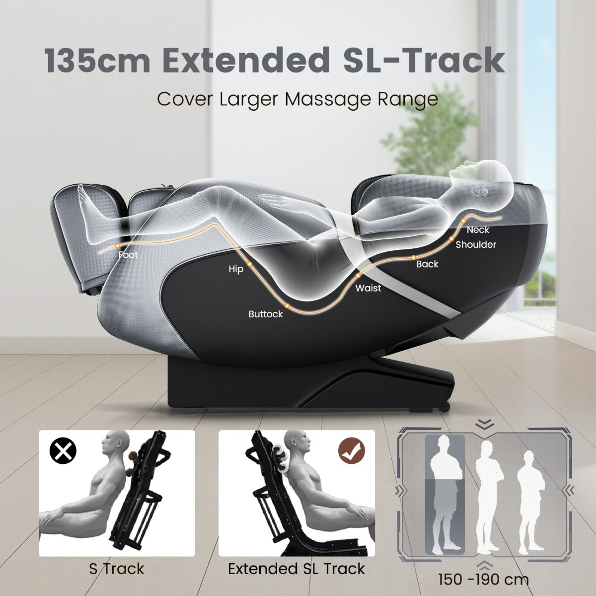LIVSK Volledige Lichaamsmassagestoel - Ergonomisch SL-spoor - 12 Modi - Bluetooth - Nul-zwaartekracht - Zwart