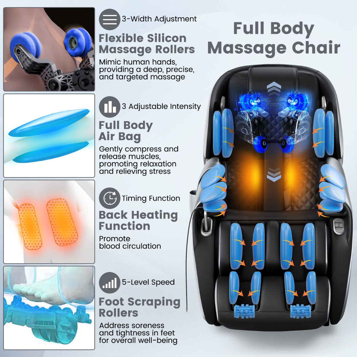 LIVSK Volledige Lichaamsmassagestoel - Ergonomisch SL-spoor - 12 Modi - Bluetooth - Nul-zwaartekracht - Zwart