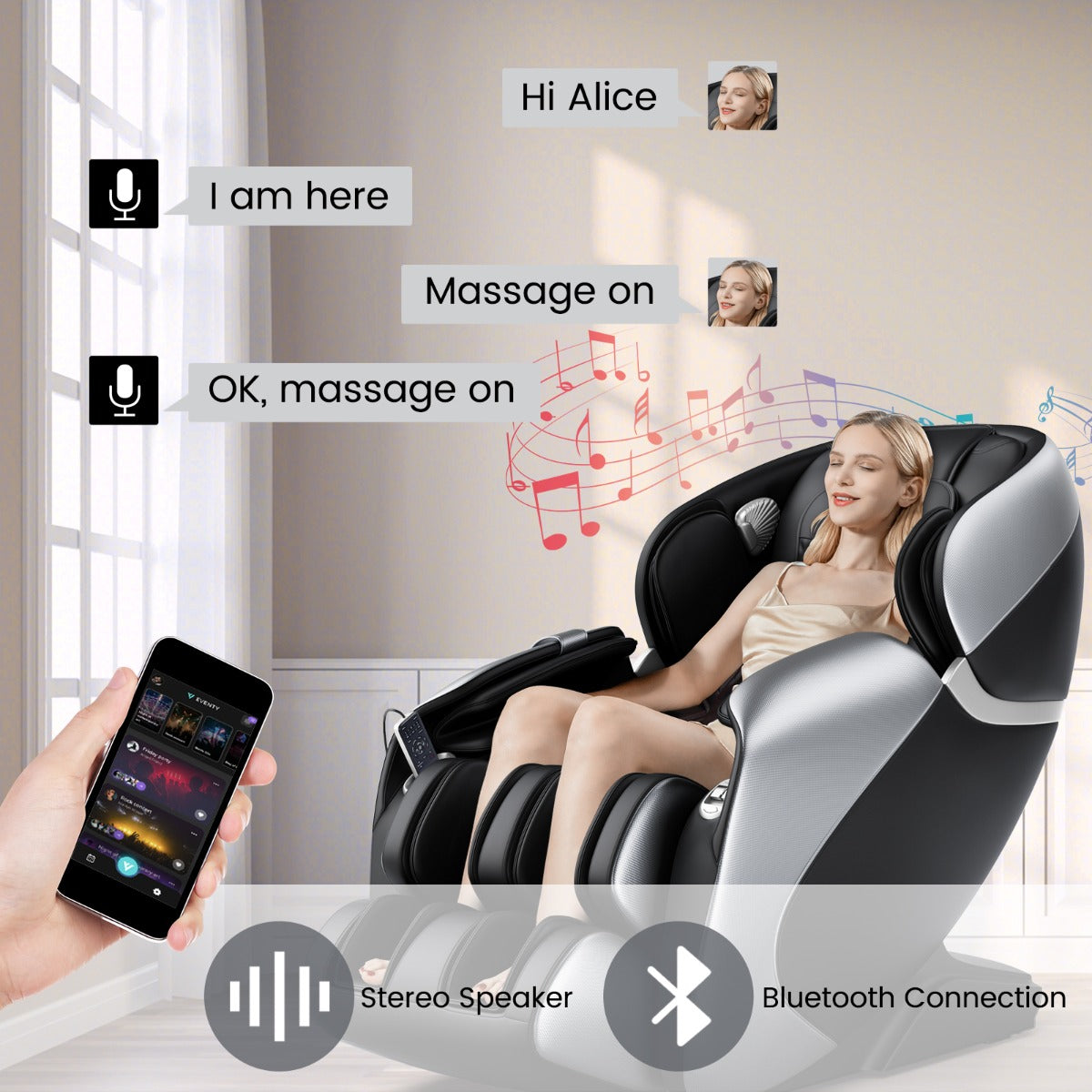 LIVSK Volledige Lichaamsmassagestoel - Ergonomisch SL-spoor - 12 Modi - Bluetooth - Nul-zwaartekracht - Zwart