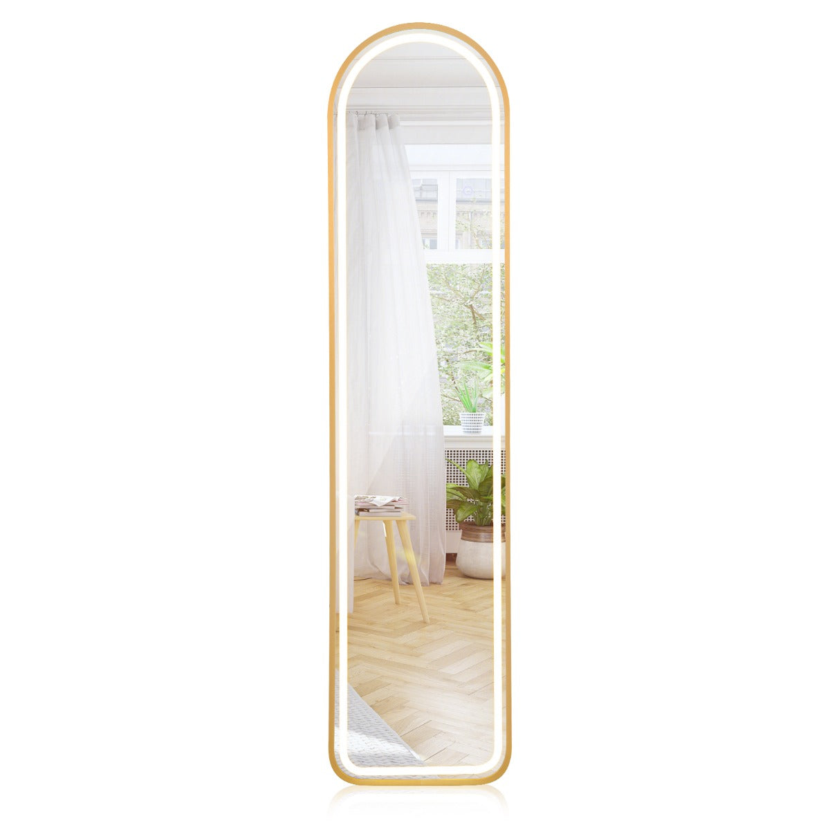 LIVSK LED-verlichte staande spiegel - HD onbreekbaar glas - Verstelbare kleur en helderheid - Aluminium frame - 37 x 38 x 155 cm