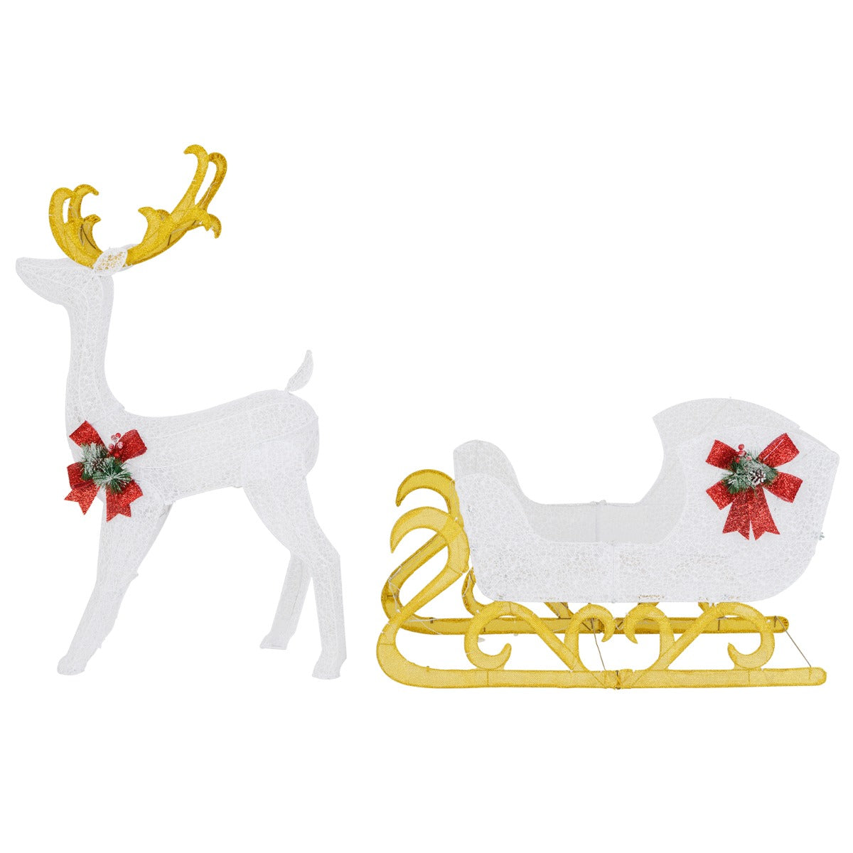 LIVSK Kerst Rendier en Slee Decoratieset - 215 LED-lampen - Stevig Metaal - Binnen en Buiten - 50 x 184 x 126 cm - Rood