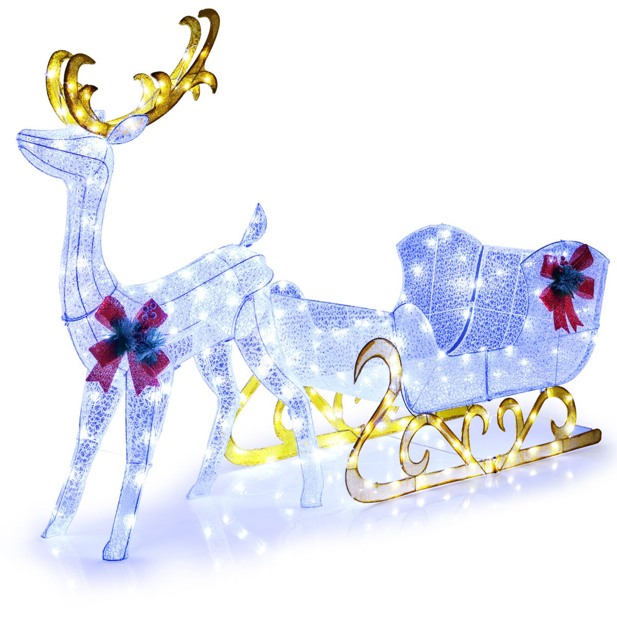LIVSK Kerst Rendier en Slee Decoratieset - 215 LED-lampen - Stevig Metaal - Binnen en Buiten - 50 x 184 x 126 cm - Rood