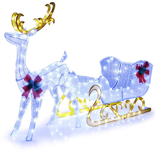 LIVSK Kerst Rendier en Slee Decoratieset - 215 LED-lampen - Stevig Metaal - Binnen en Buiten - 50 x 184 x 126 cm - Rood
