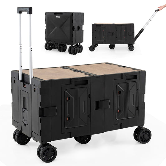 LIVSK Opvouwbare Servicewagen - Verstelbare Handgreep - 2 Boxen - 5 Wielen - Compact voor Opslag - Tot 60 kg - Zwart