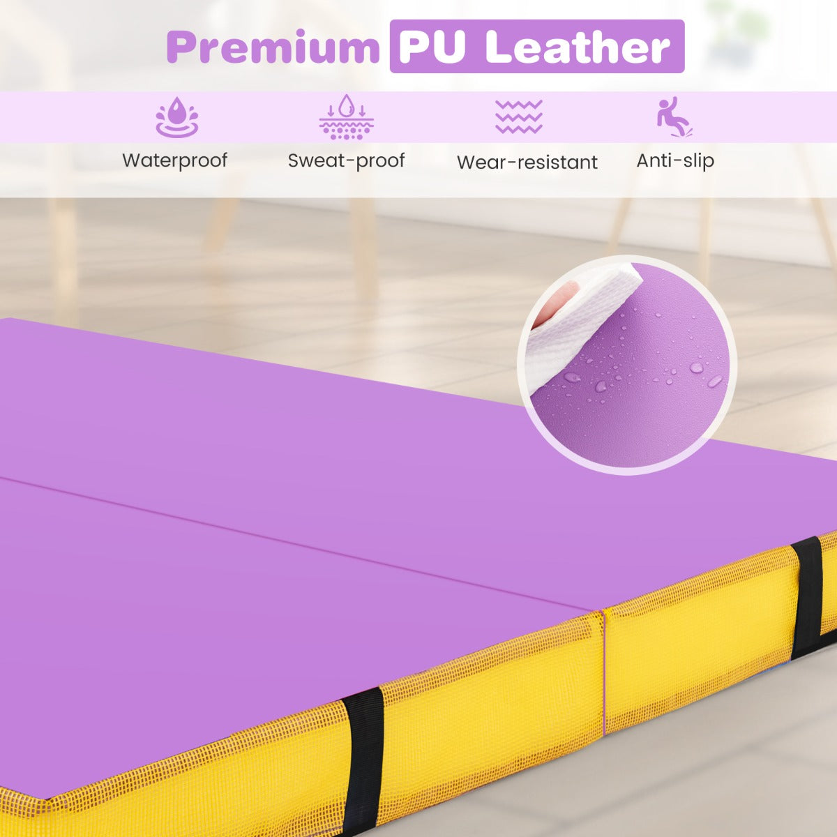 LIVSK Dubbelvouwbare Trainingsmat - 10 cm Dikke EPE-schuim - Kunstlederen Hoes - Ideaal voor Yoga en Stretchen - 122 x 122 x 10