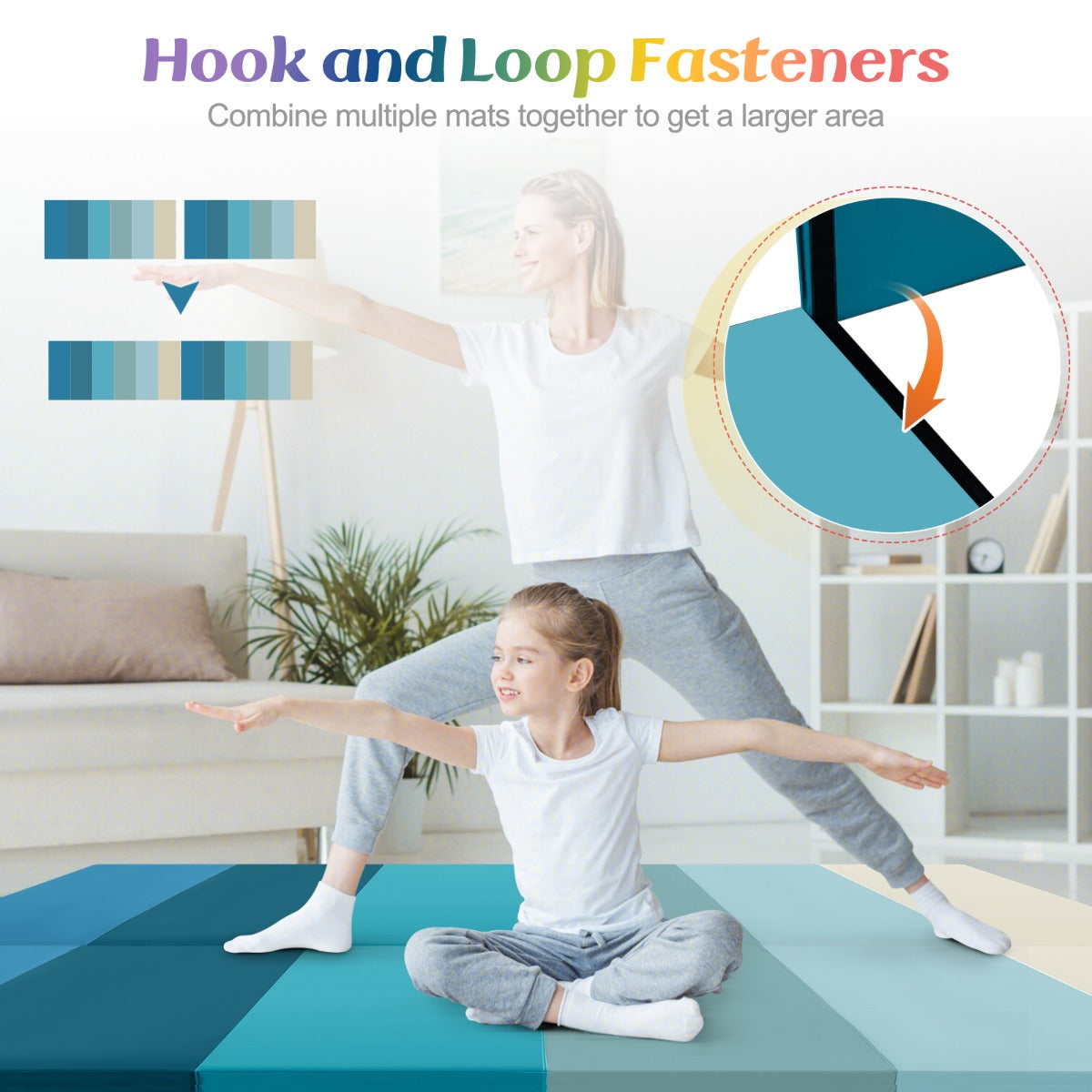LIVSK Fitnessmat - Opvouwbaar en Lichtgewicht - Hoogwaardig PU en EPE-schuim - Draaghandvatten - 180 x 120 x 4 cm - Blauw