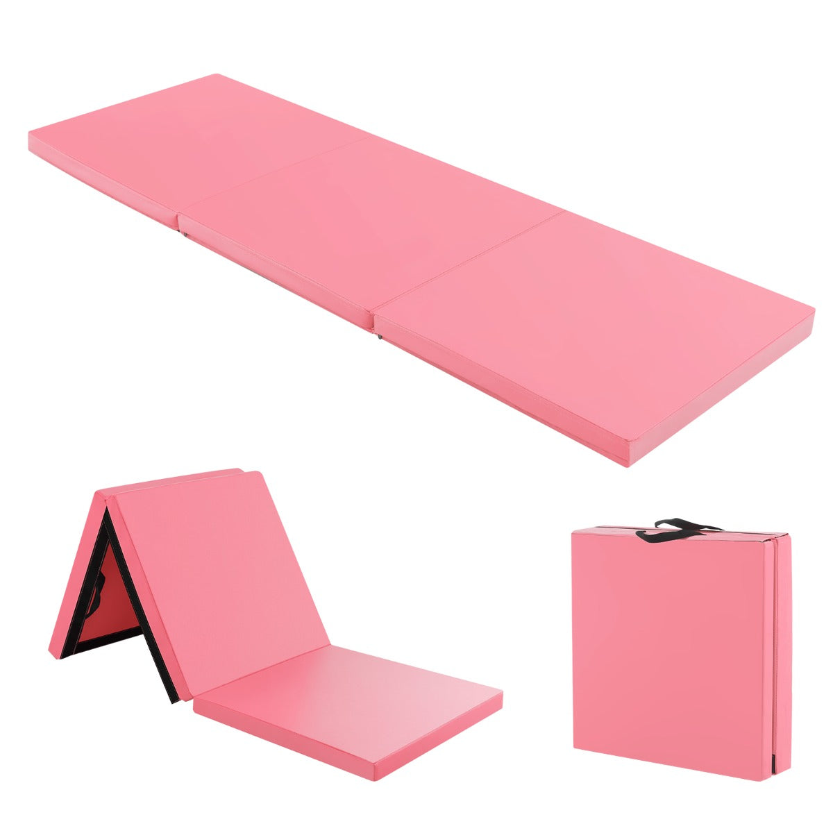 LIVSK opvouwbare yogamat - Ergonomisch en antislip - Handgrepen voor eenvoudig transport - 180 x 60 x 5 cm - Roze