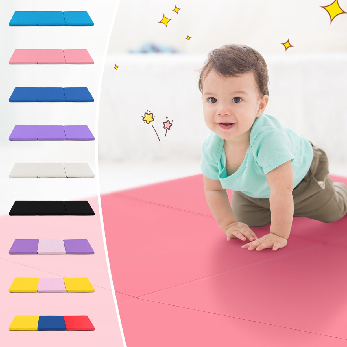 LIVSK opvouwbare yogamat - Ergonomisch en antislip - Handgrepen voor eenvoudig transport - 180 x 60 x 5 cm - Roze