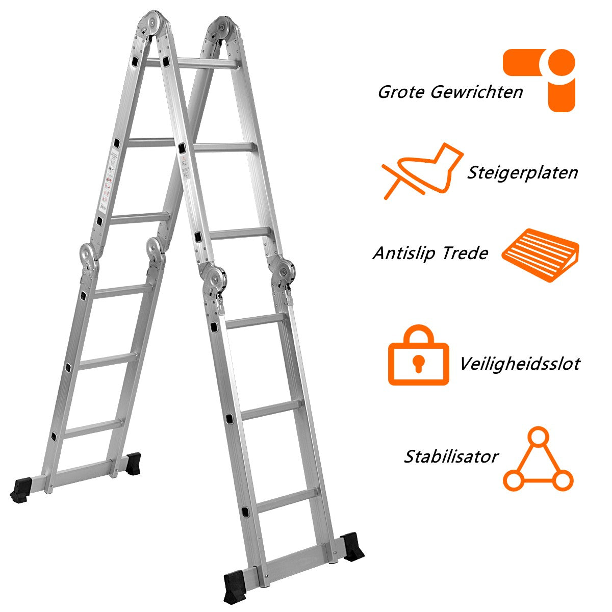 Livsk costway vouwladder voor meerdere doeleinden zwaar werk bereiken ladder steiger uitbreiden gemakkelijk opbergen 6
