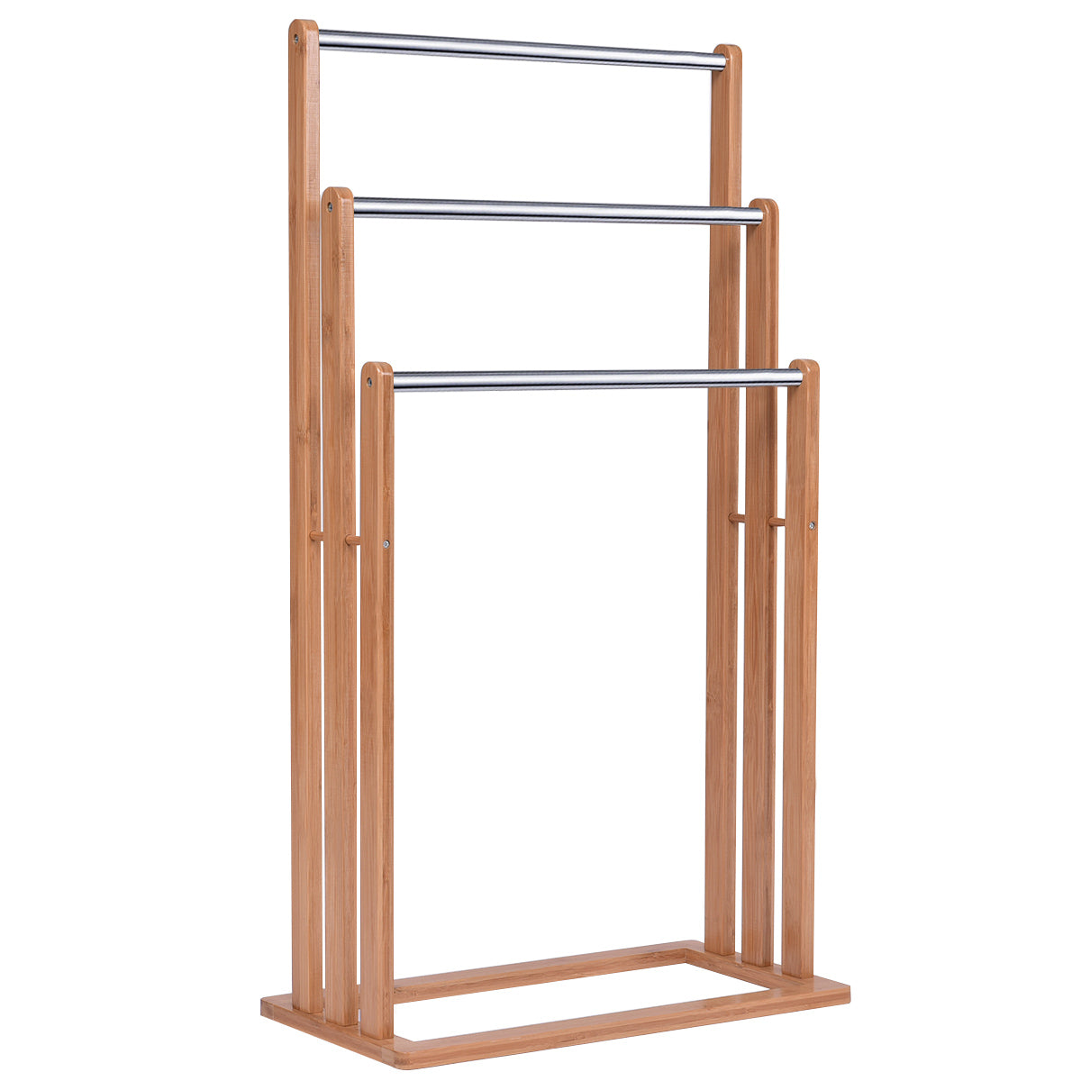LIVSK Vrijstaand Handdoekenrek van Bamboe - 3 Handdoekstangen - Duurzaam en Ruimtebesparend - Snelle Droging - 46 x 24 x 82,5 cm