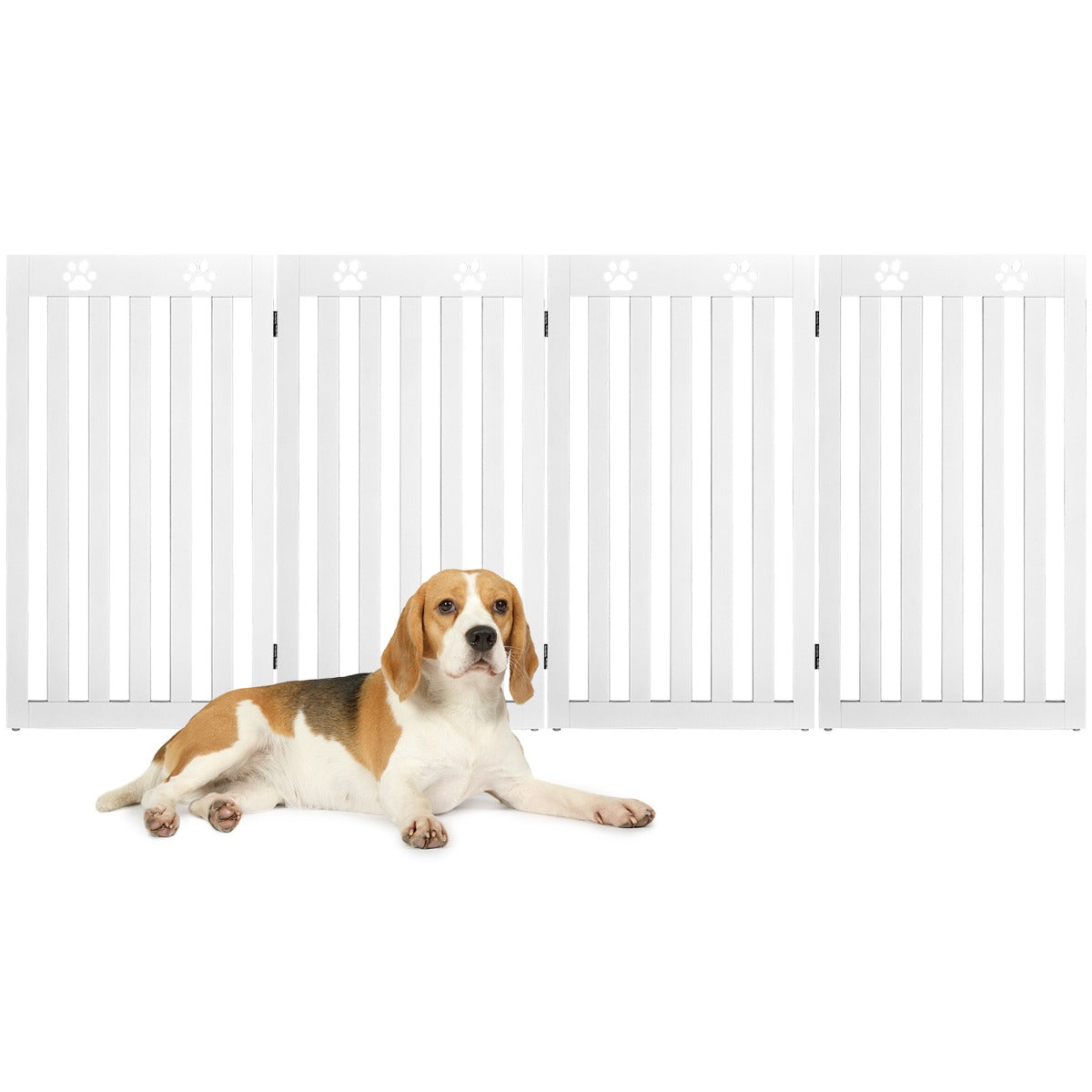 LIVSK Vrijstaand Opvouwbaar Hondenhek - Flexibele Scharnieren - Duurzaam MDF - 203 x 89,5 x 1,5 cm - Wit