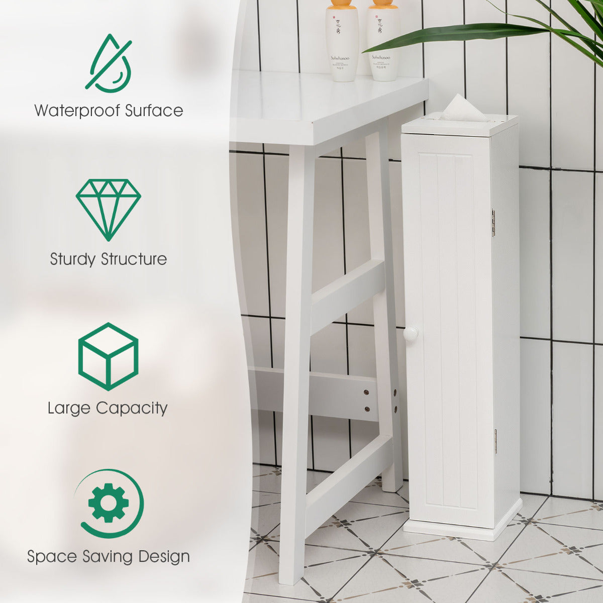 LIVSK Toiletkast - 3 Verstelbare Planken - Ruimtebesparend en Duurzaam - Eenvoudige Montage - 17 x 16 x 69 cm - Wit