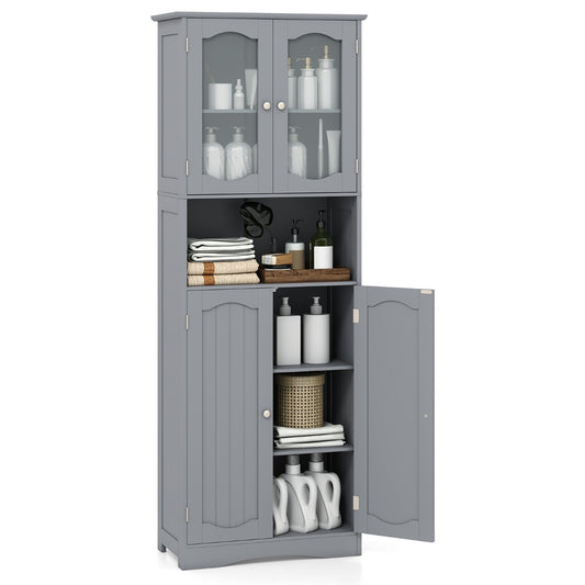 LIVSK Hoge Badkamerkast - Verstelbare Planken - Gehard Melkglas - Kantelbeveiliging - 60 x 30 x 164 cm - Grijs