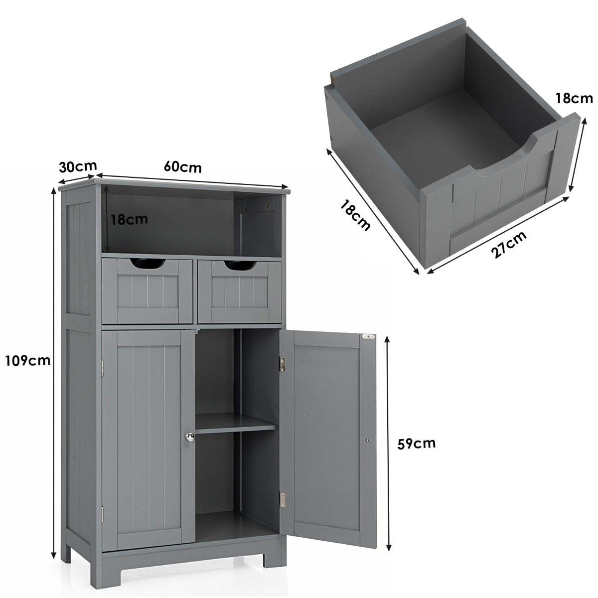 LIVSK Vloer-tot-Plafondkast met Lades - Ruime Opbergruimte - Aanpasbare Planken - Stabiele MDF-constructie - 60 x 30 x 109 cm -