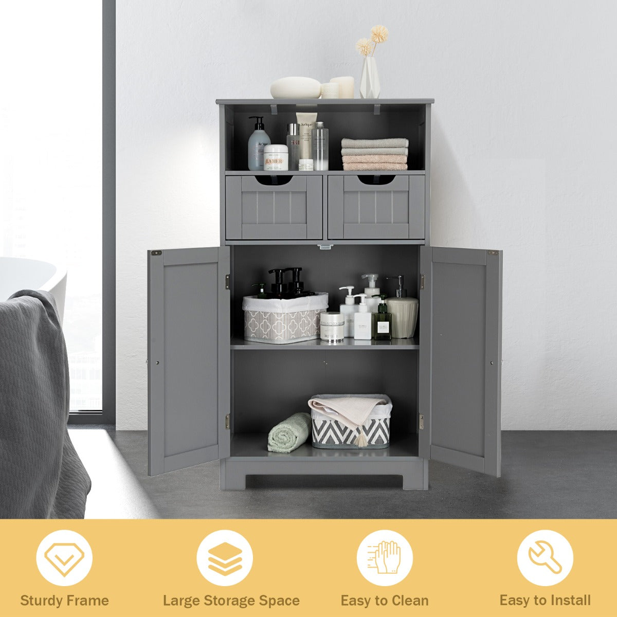 LIVSK Vloer-tot-Plafondkast met Lades - Ruime Opbergruimte - Aanpasbare Planken - Stabiele MDF-constructie - 60 x 30 x 109 cm -