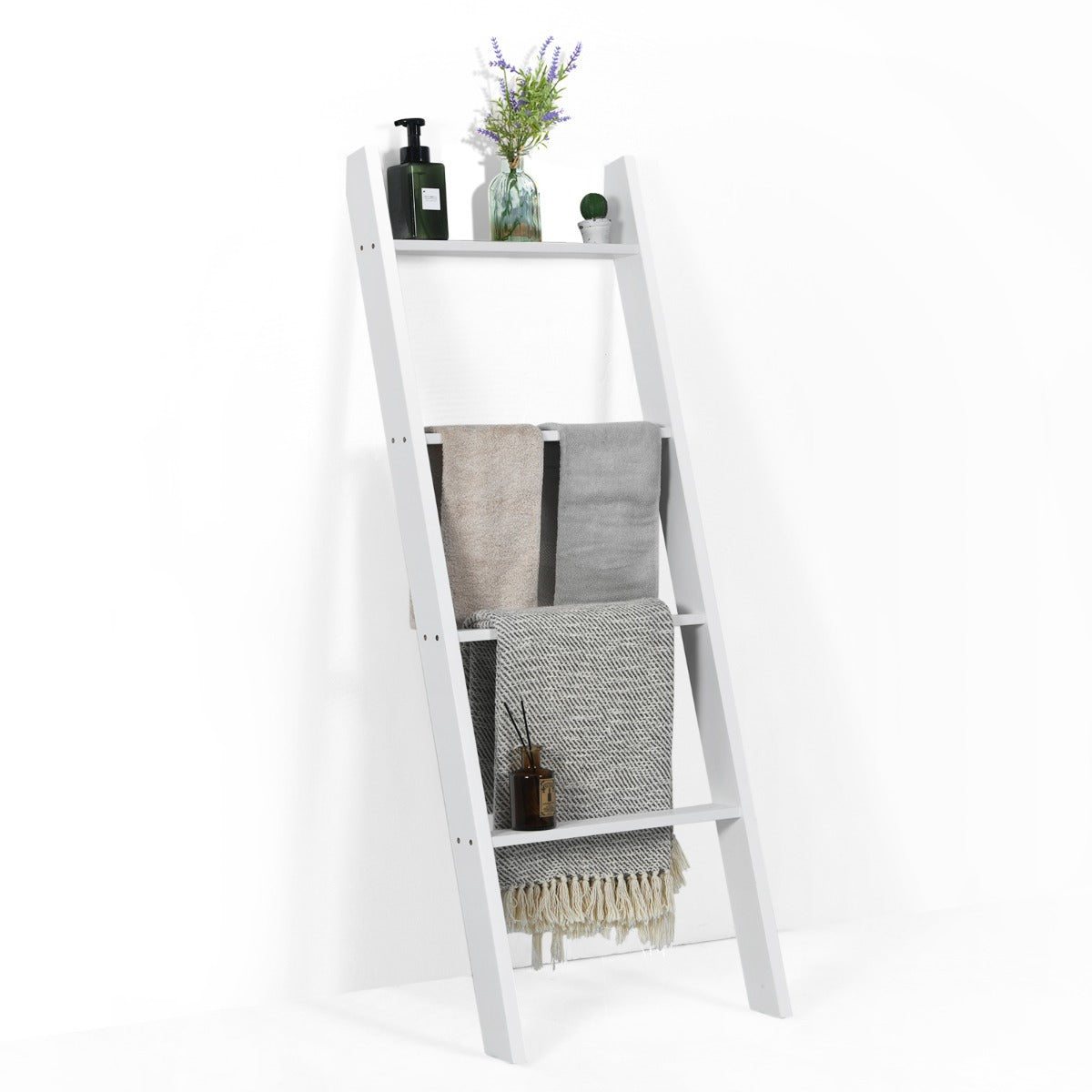 LIVSK Vrijstaande Ladderplank - Stevig Dennenhout met Antislip - Draagvermogen tot 80 kg - Veelzijdig en Rustiek - Wit