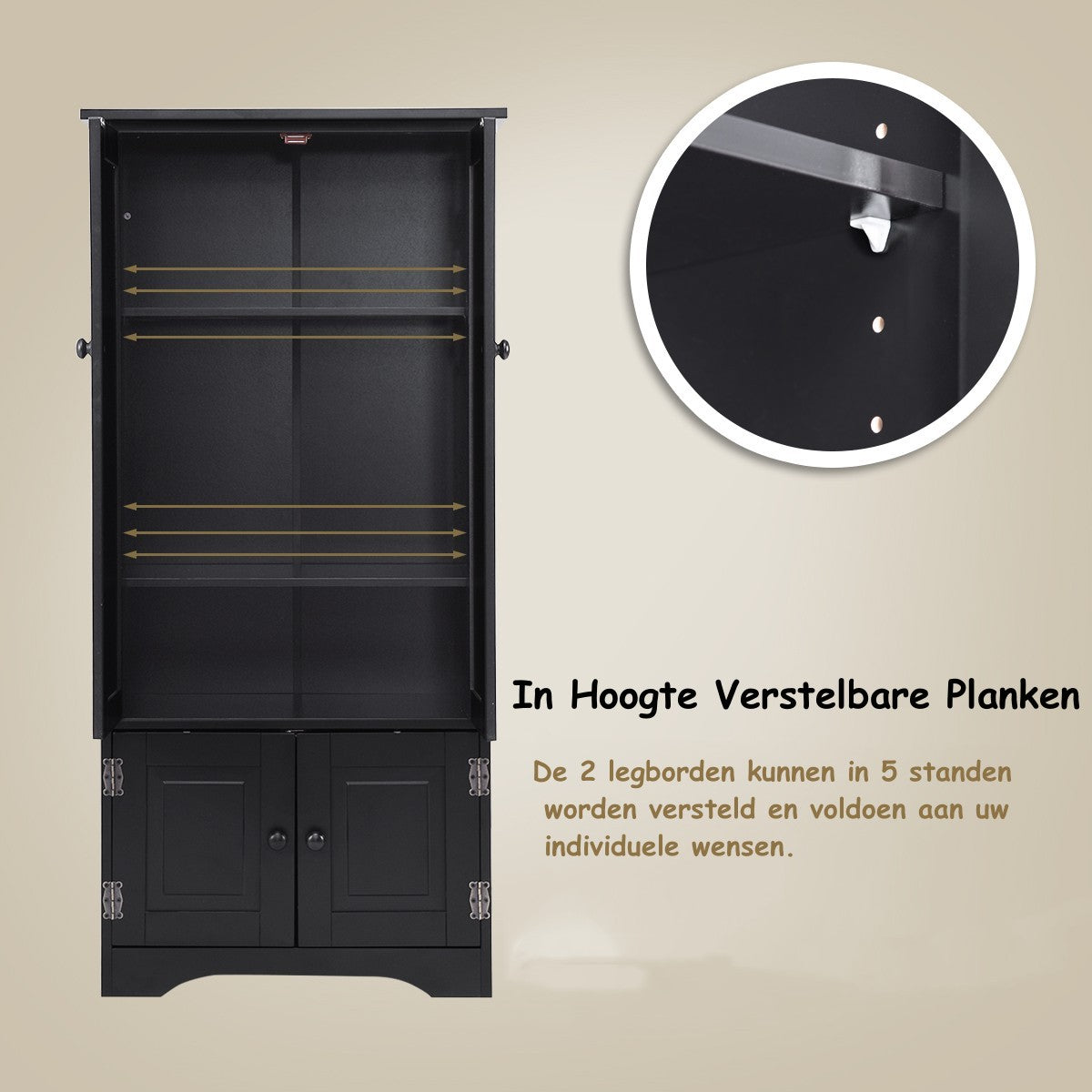 LIVSK Ladekast - 4 Grote Kasten - Verstelbare Planken - Stevig MDF - 59 x 30 x 123 cm - Zwart