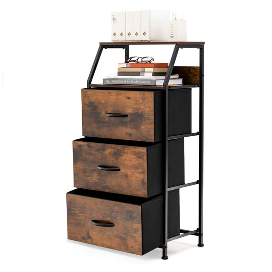 LIVSK Dressoir Organizer met 3 Laden - Stevig Stalen Frame - Beukenhouten Handvat - Verstelbare Voetkussens - 45 x 30 x 92 cm -