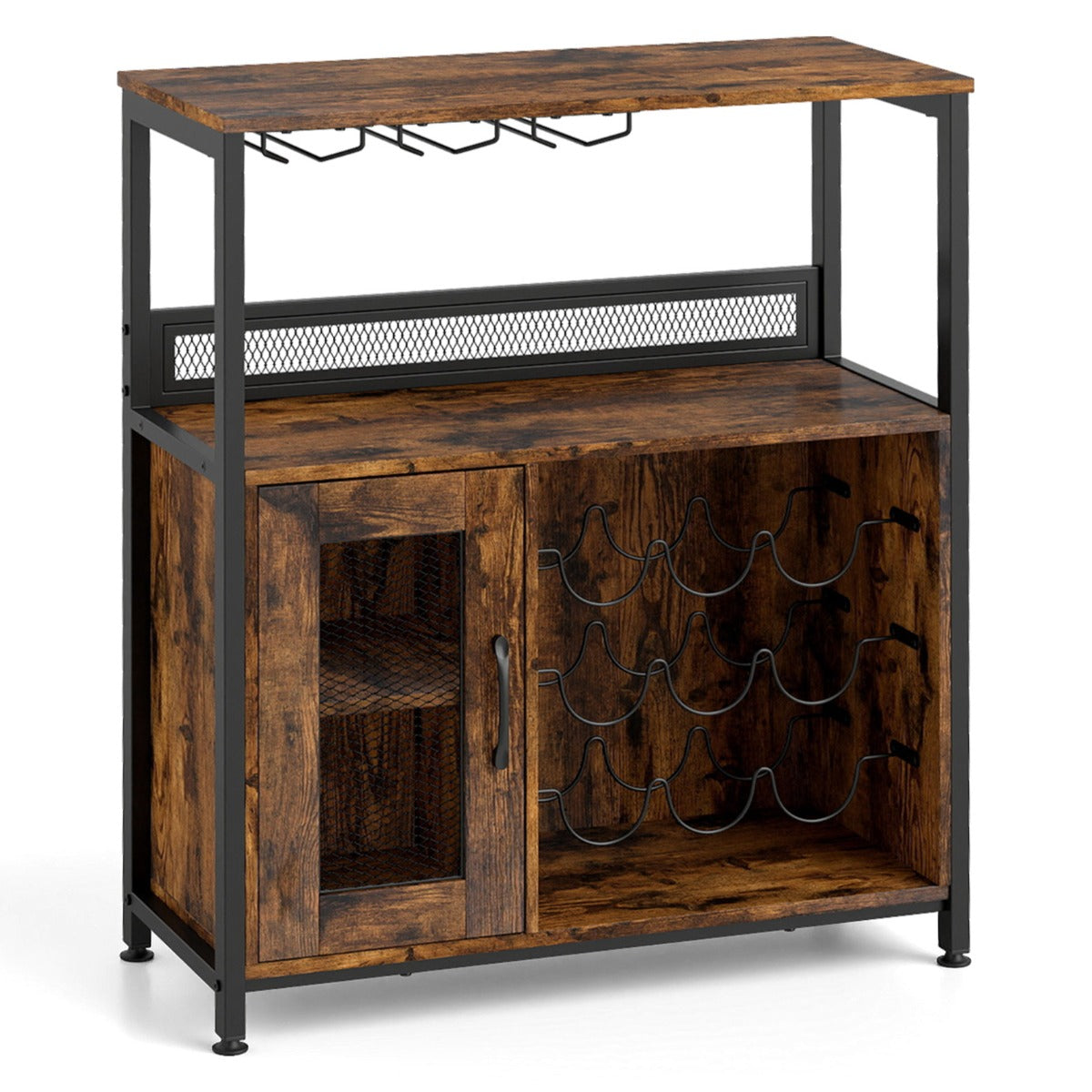LIVSK Wijnbarschrank - Ruimte voor 9 flessen en 6 glazen - Verstelbare voeten - Robuust en stijlvol - 75 x 34 x 90,5 cm - Rustiek