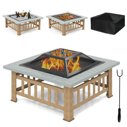 LIVSK Multifunctionele Vuurplaats - 3-in-1 Grill, Vuurplaats en IJscontainer - Veilig en Duurzaam - 81 x 81 x 50 cm - Grijs