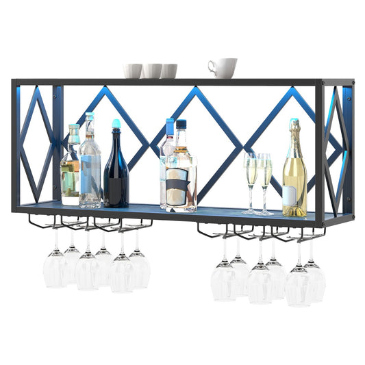 LIVSK Wand Wijnrek met LED Verlichting - Ruimte voor 39 Flessen en 12 Glazen - Stabiel en Duurzaam - Eenvoudige Installatie